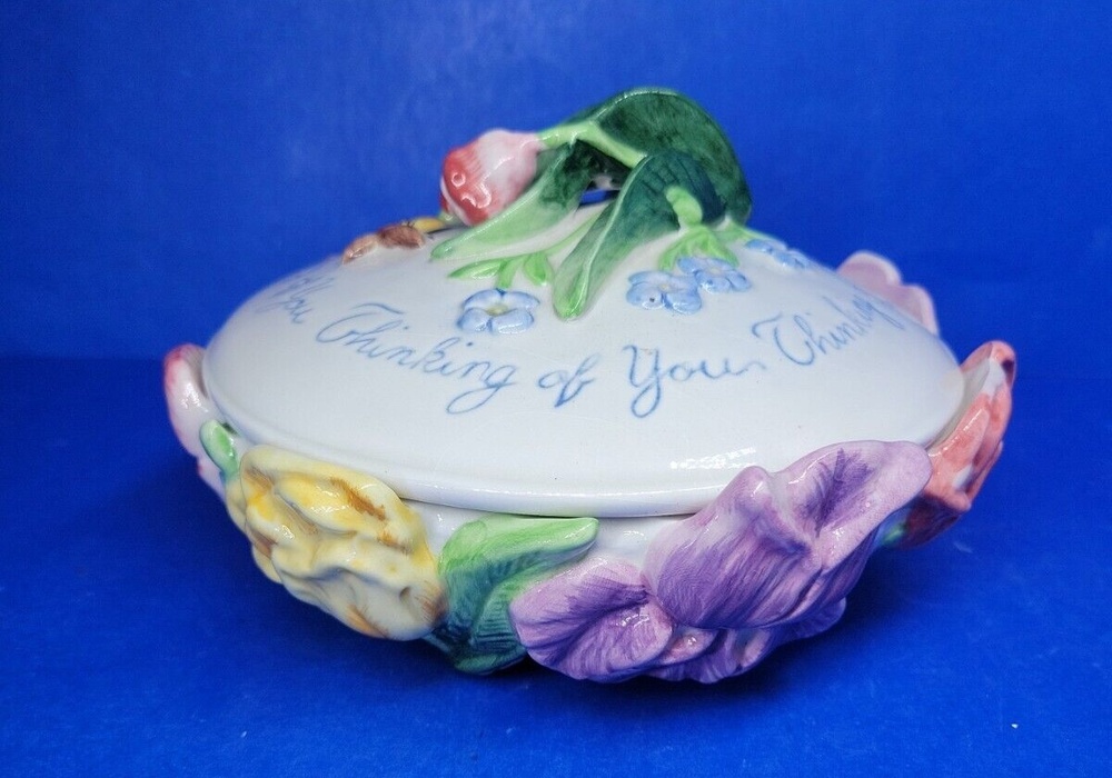 Fitz & Floyd Candy Trinket Dish "Thinking of You" Gift Collectible 6" Diameter